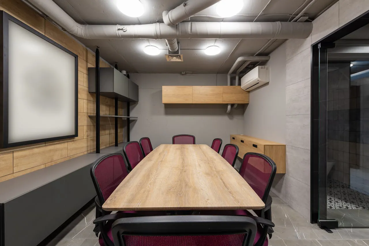 Office with ceiling-mounted air-conditioning
